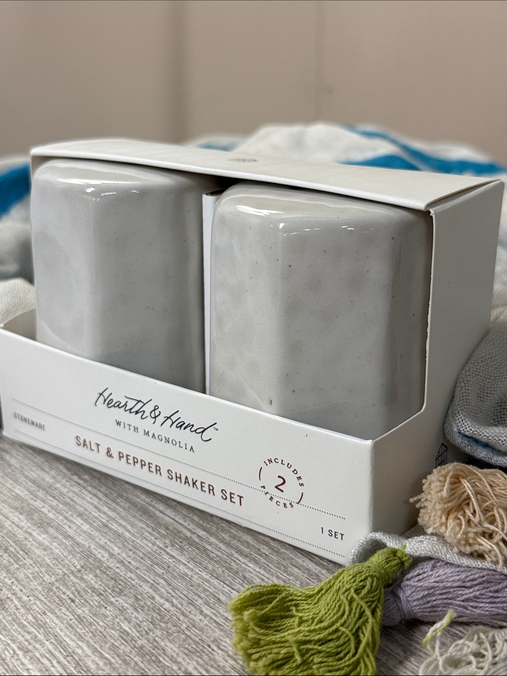 NWT Stoneware Salt & Pepper Shaker Set by Hearth & Hand with Magnolia